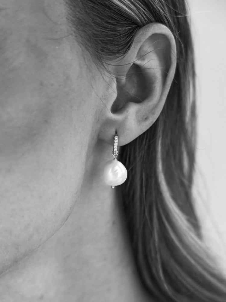 
                  
                    Load image into Gallery viewer, RAMONA CRYSTAL HOOP PEARL DROP EARRINGS SILVER
                  
                