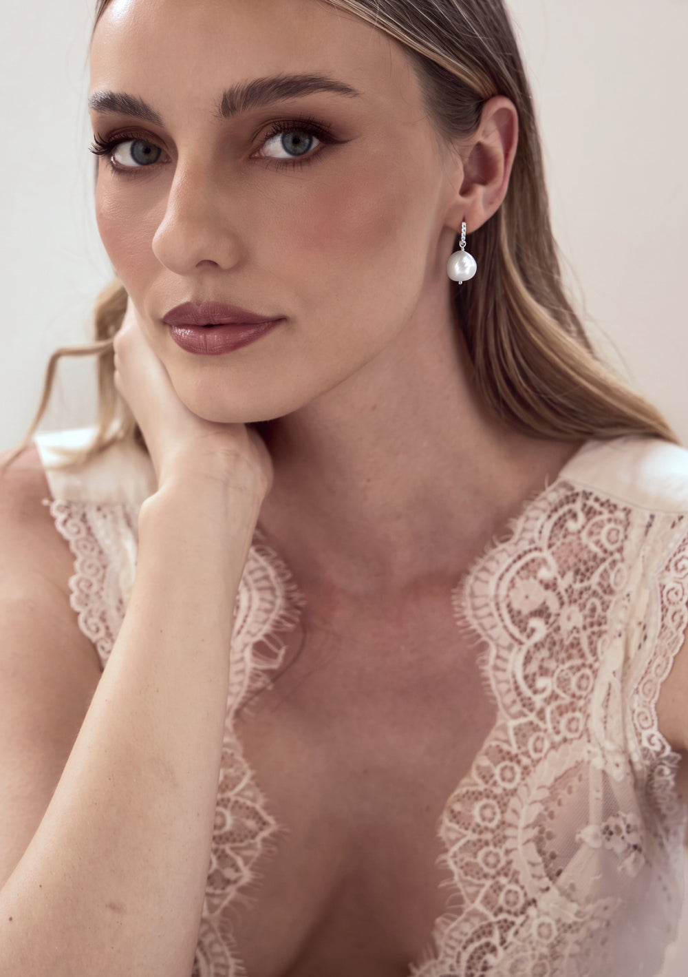 RAMONA PEARL DROP BRIDAL EARRINGS SILVER