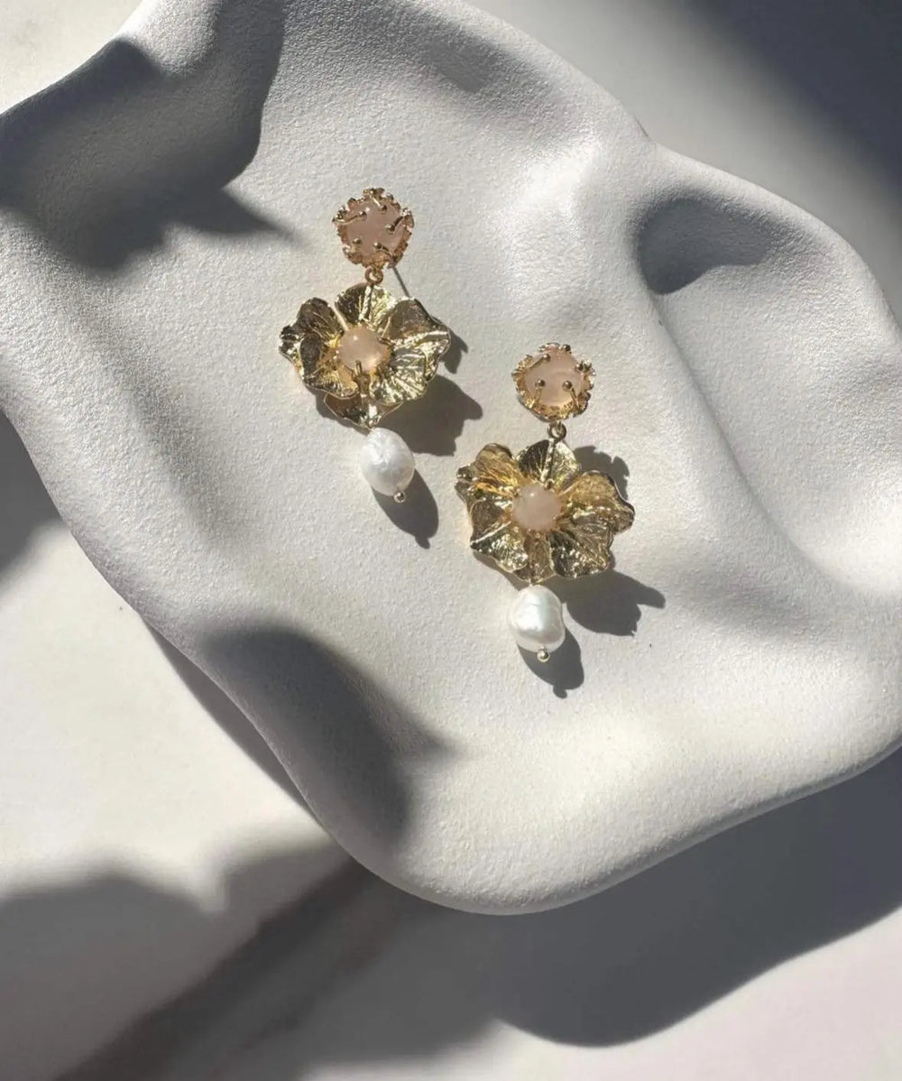 ARIA ROSE QUARTZ EARRINGS 18K GOLD BRIDAL Lolaknightofficial