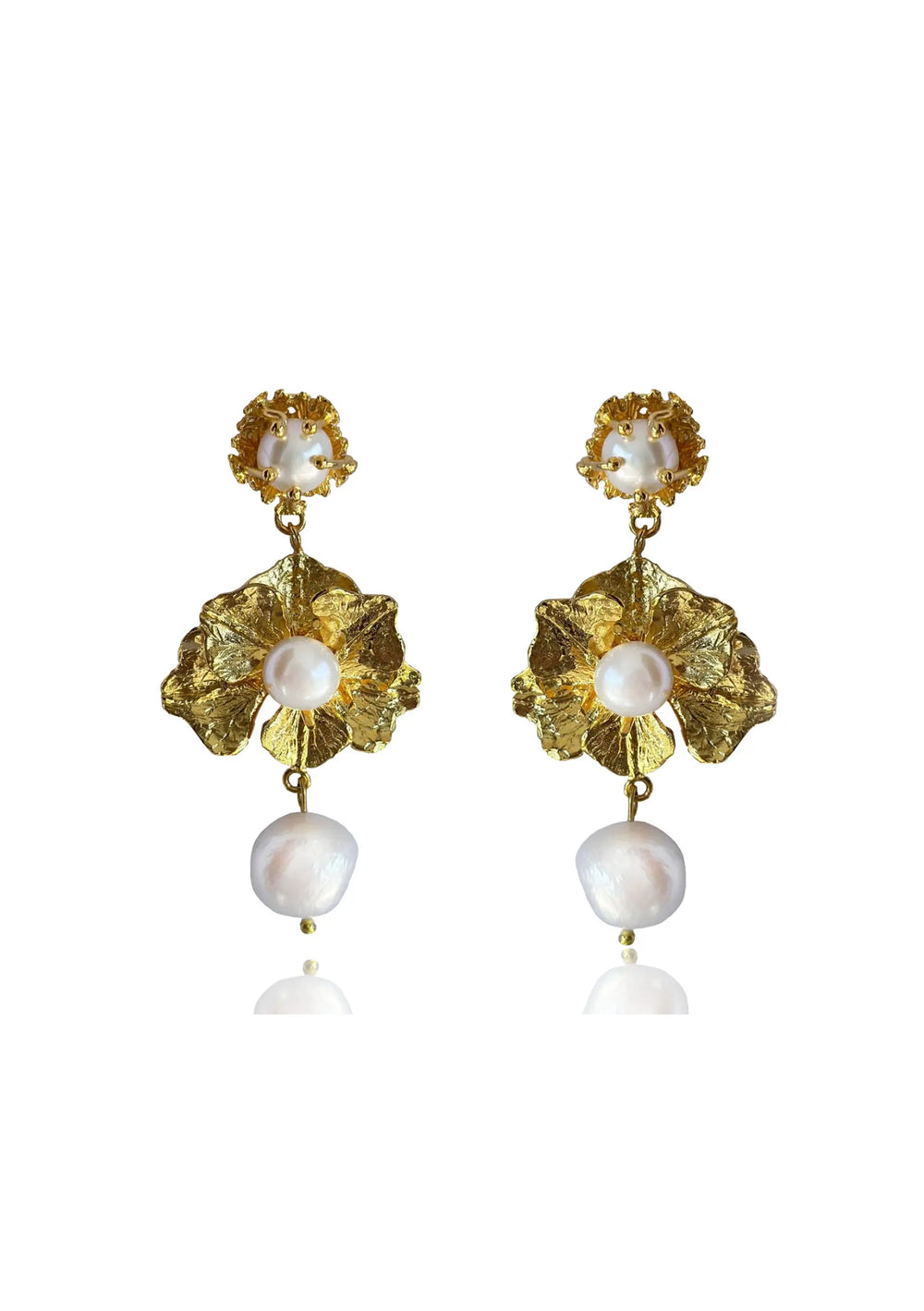 ARIA PEARL EARRINGS 18K GOLD BRIDAL Lolaknightofficial