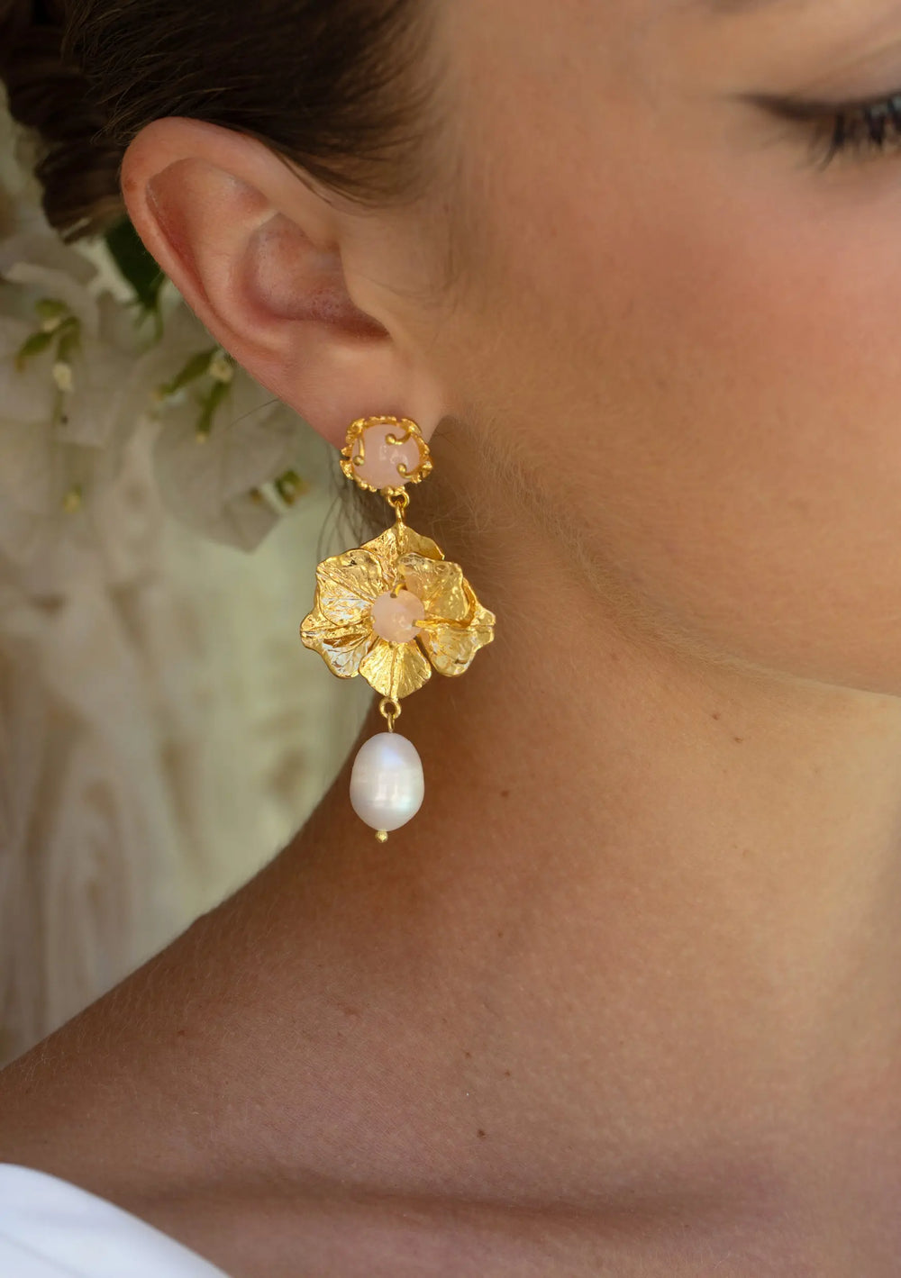 ARIA ROSE QUARTZ EARRINGS 18K GOLD BRIDAL Lolaknightofficial