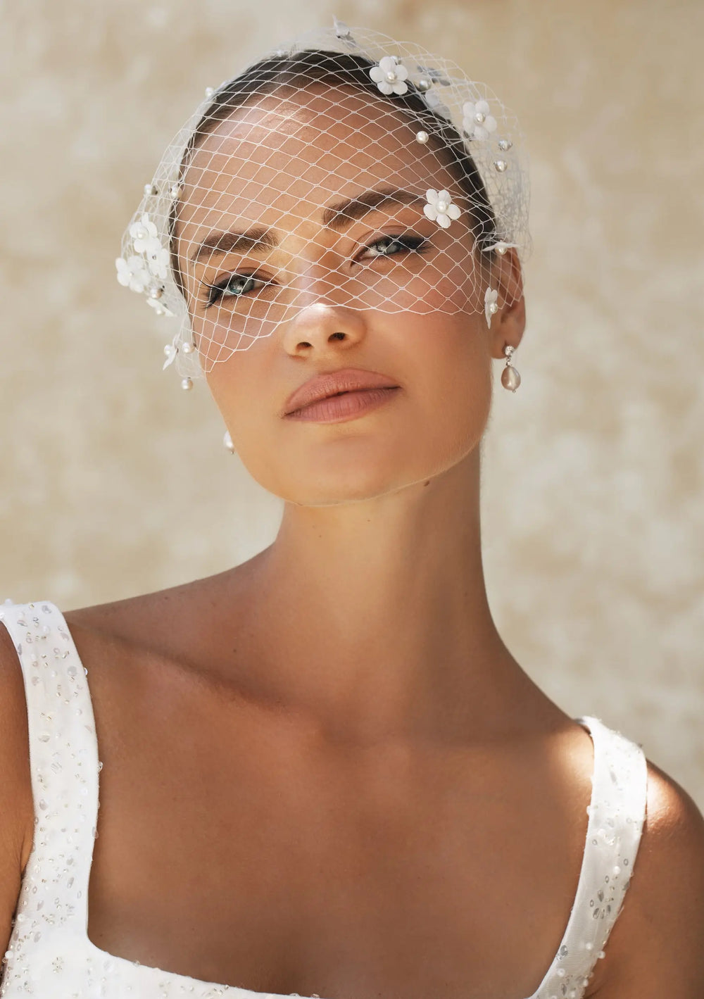 Birdcage wedding veil with elegant vintage-inspired bridal styling