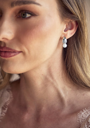 
                  
                    Load image into Gallery viewer, BLANCA PEARL DROP EARRINGS SILVER
                  
                