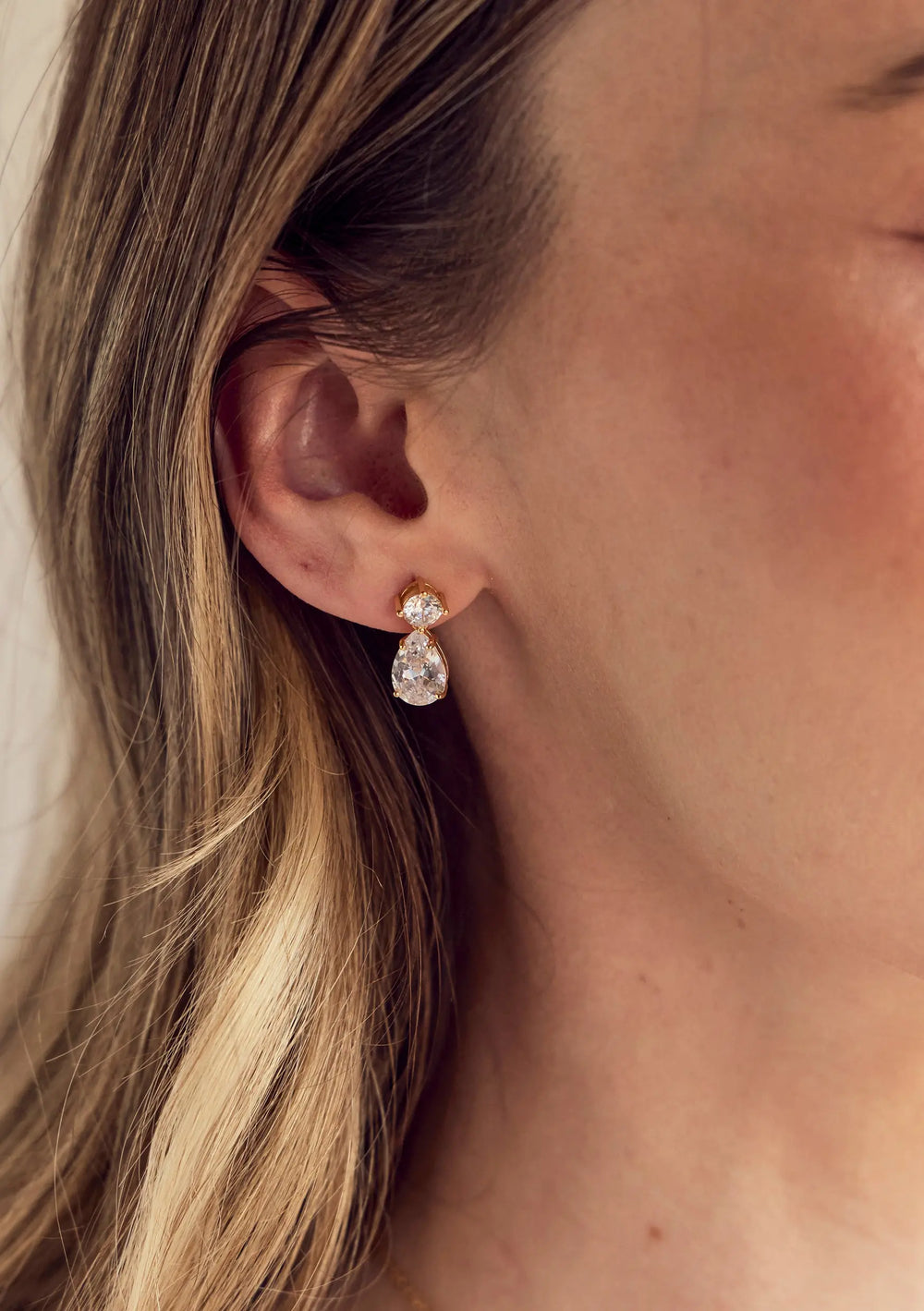 Gold crystal bridal drop earrings for brides seeking timeless and modern wedding jewellery
