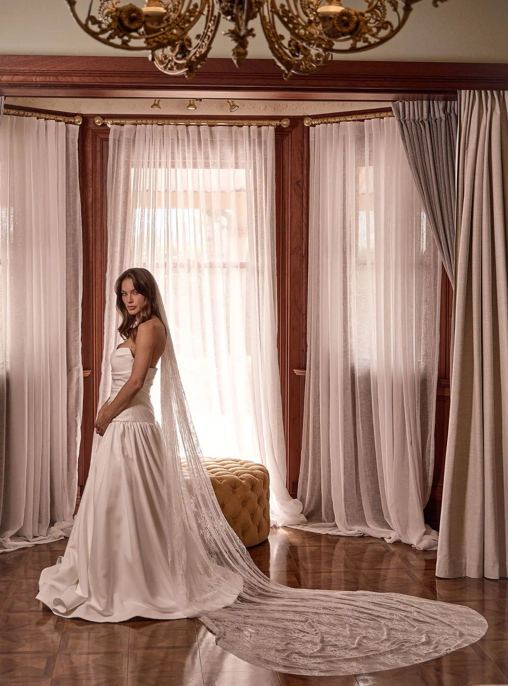 Florence cathedral lace veil with elegant embroidered lace detailing for timeless bridal styling