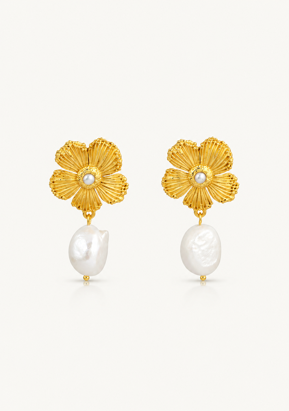 Modern gold flower pearl wedding earrings for the modern bride to be 