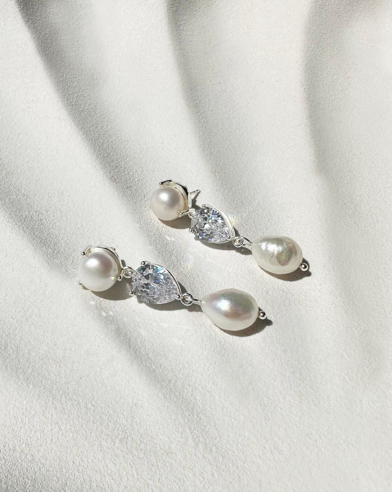 
                  
                    Load image into Gallery viewer, silver pearl bridal earrings
                  
                