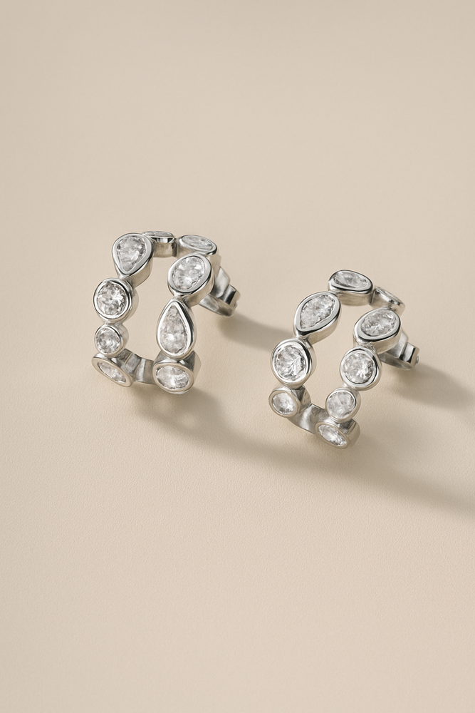 
                  
                    Load image into Gallery viewer, SIA CRYSTAL HOOP EARRINGS SILVER
                  
                