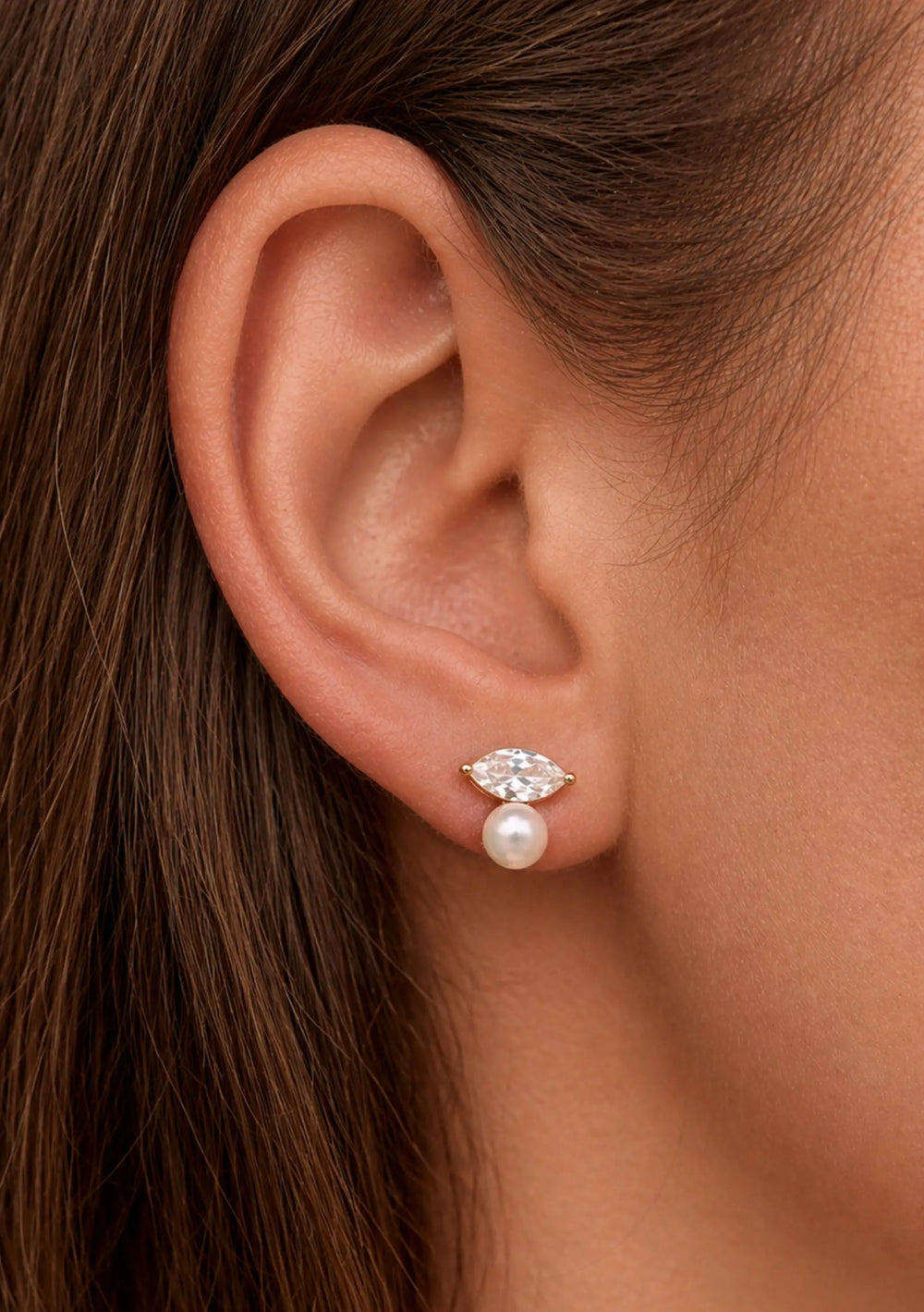 Gold crystal pearl wedding earrings with freshwater pearl detailing for brides and bridal events