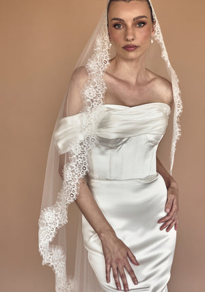 
                  
                    Load image into Gallery viewer, DANIELA IVORY MANTILLA LACE WEDDING VEIL
                  
                