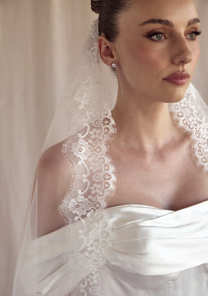 
                  
                    Load image into Gallery viewer, DANIELA IVORY MANTILLA LACE WEDDING VEIL
                  
                