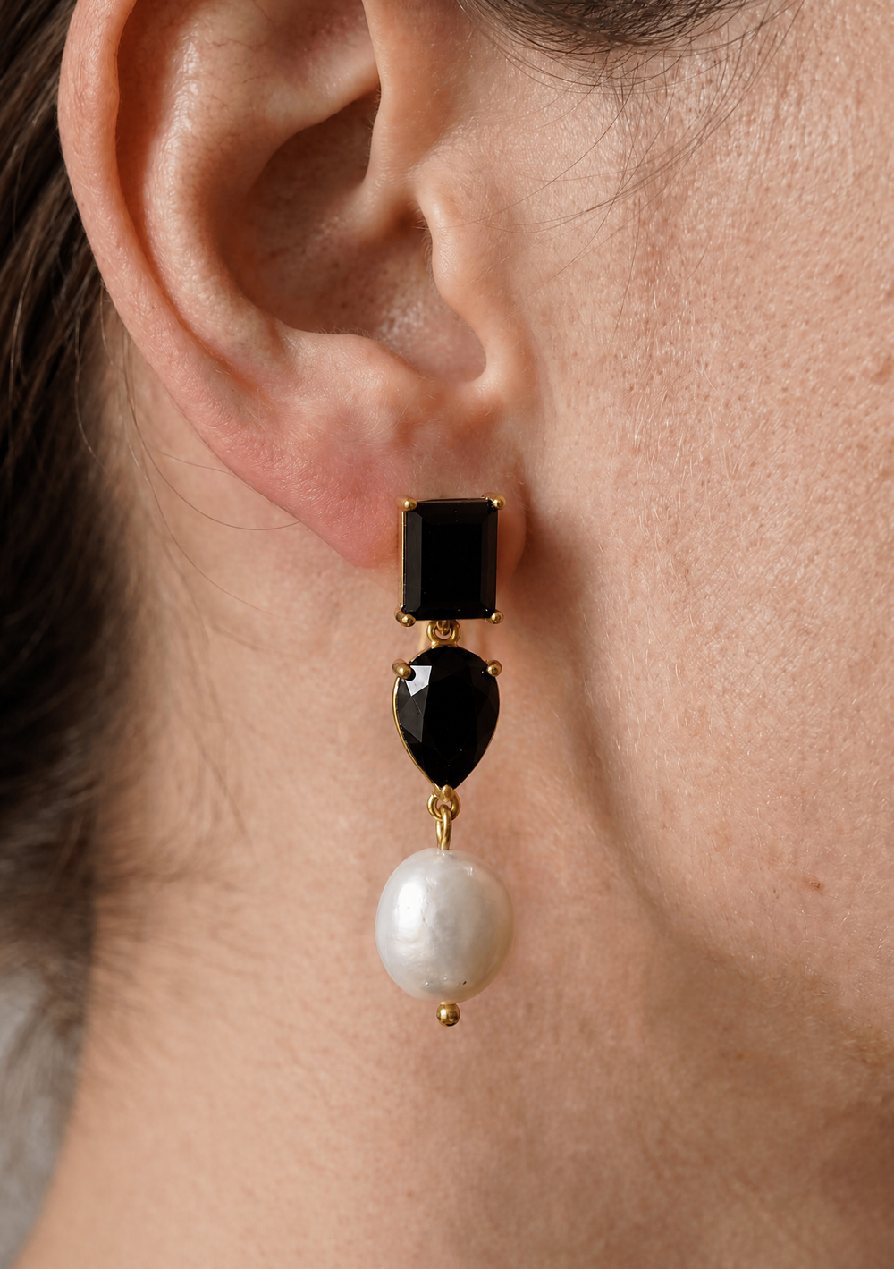Sample Item 18 black stone and pearl earrings