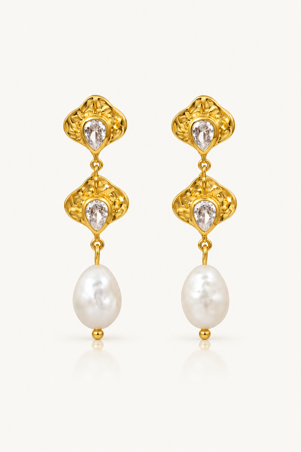 Luxury modern statement gold crystal and freshwater pearl bridal earrings