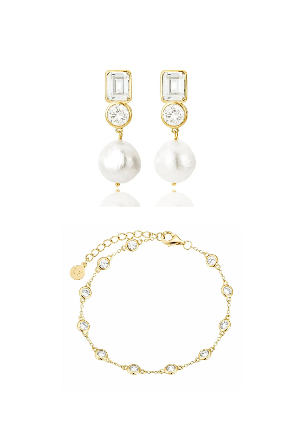 MILLIE EARRINGS & KENNEDY BRACELET BRIDAL SET 18K GOLD Lolaknightofficial