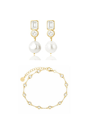 
                  
                    Load image into Gallery viewer, MILLIE EARRINGS &amp;amp; KENNEDY BRACELET BRIDAL SET 18K GOLD
                  
                
