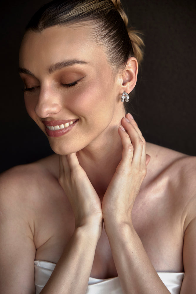 
                  
                    Load image into Gallery viewer, SIA CRYSTAL HOOP EARRINGS SILVER
                  
                