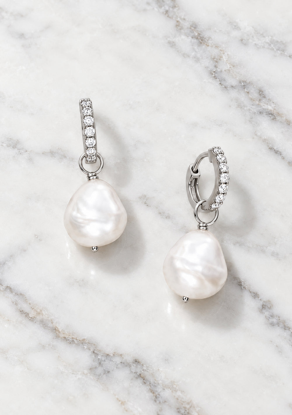 Stunning silver crystal and pearl bridal earrings for the modern bride