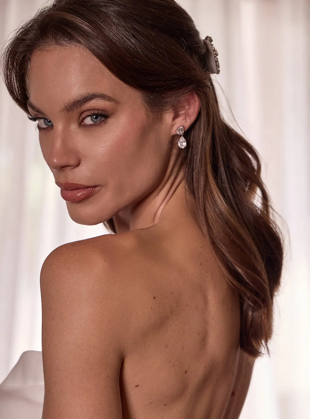 Luxury crystal bridal drop earrings designed for wedding ceremonies, receptions and bridal events