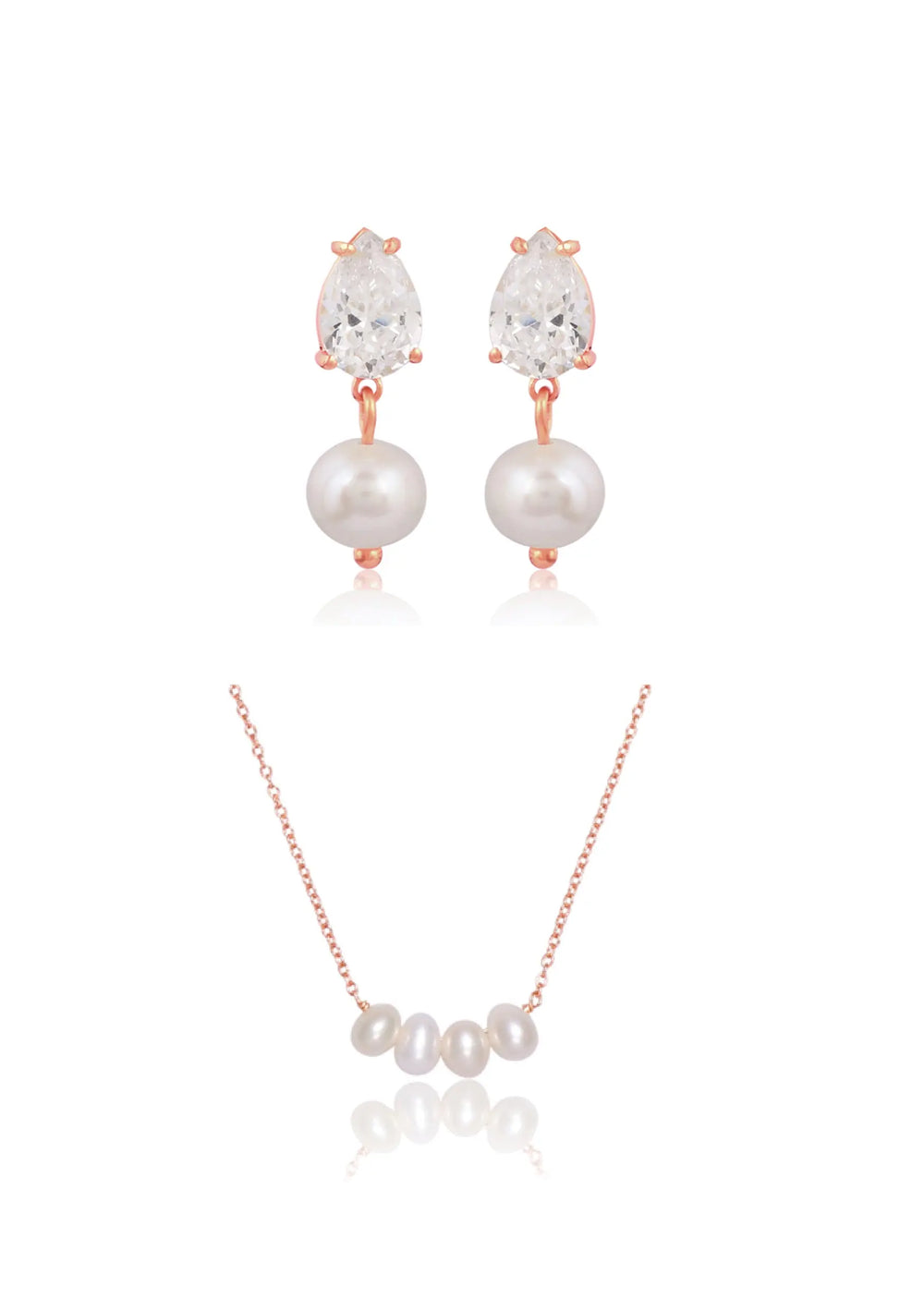 SUTTON EARRINGS & POPPY NECKLACE BRIDAL SET ROSE GOLD Lolaknightofficial