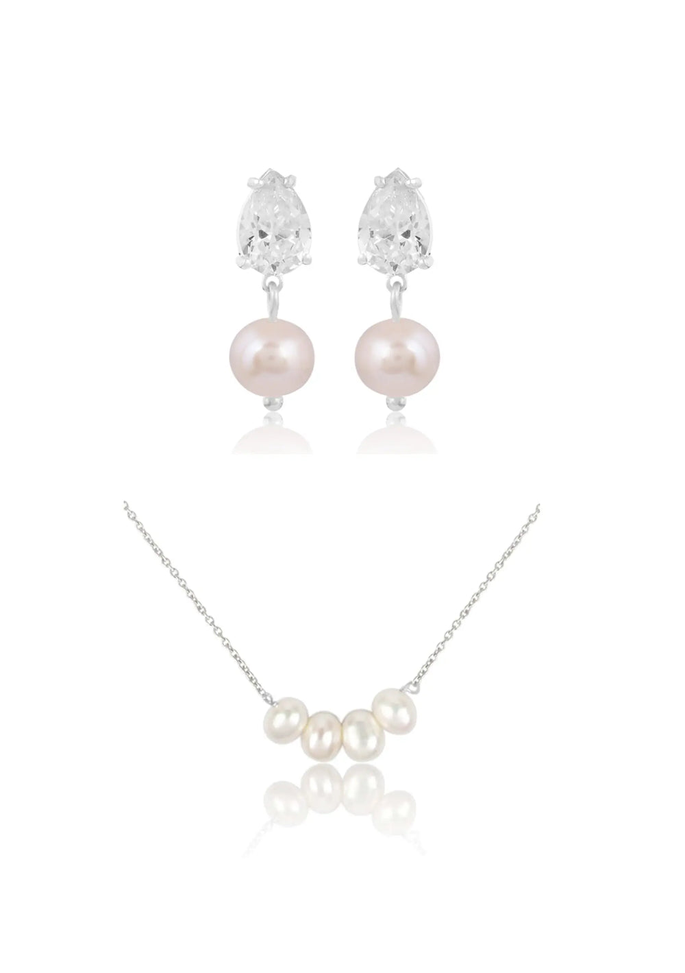 SUTTON EARRINGS & POPPY NECKLACE BRIDAL SET SILVER Lolaknightofficial