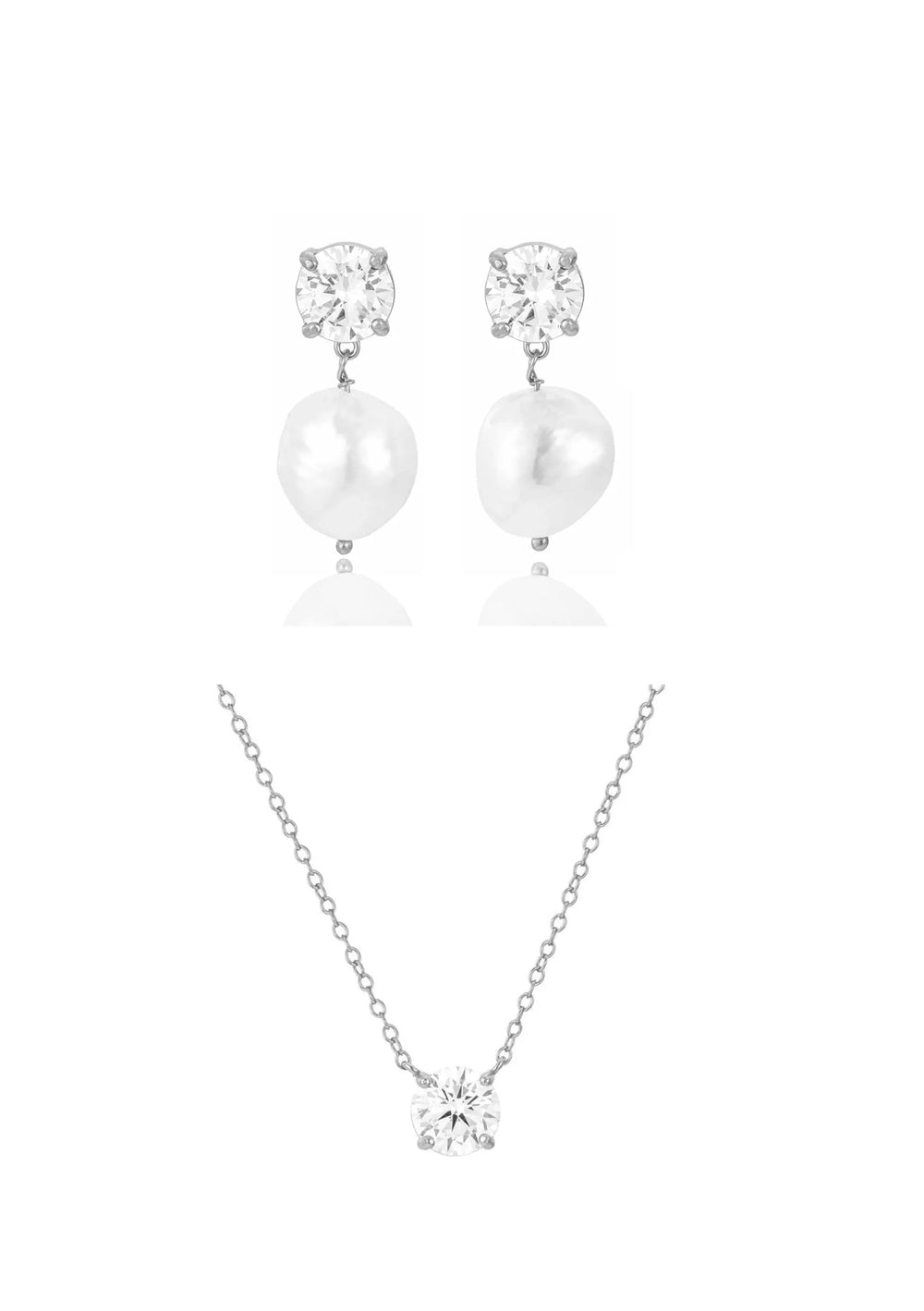 VIOLET EARRINGS & LILY NECKLACE BRIDAL SET SILVER Lolaknightofficial