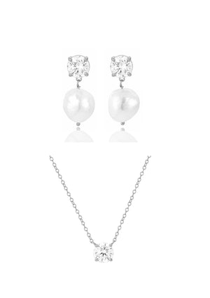 
                  
                    Load image into Gallery viewer, VIOLET EARRINGS &amp;amp; LILY NECKLACE BRIDAL SET SILVER
                  
                