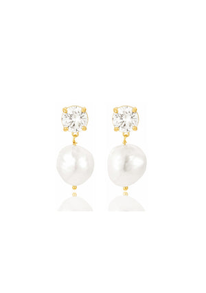 
                  
                    Load image into Gallery viewer, VIOLET CRYSTAL &amp;amp; PEARL BRIDAL EARRINGS GOLD
                  
                