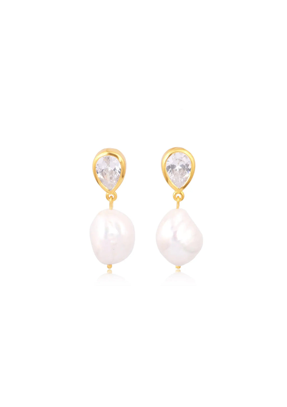 Oceane wedding earrings in 18K gold featuring statement freshwater pearls and cubic zirconia crystals
