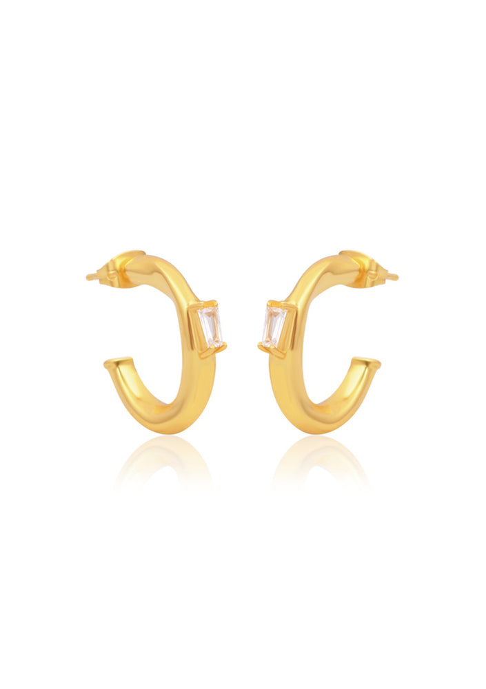 ZARA Cubic Zirconia 8ct Gold Modern Bridal Hoop Earrings