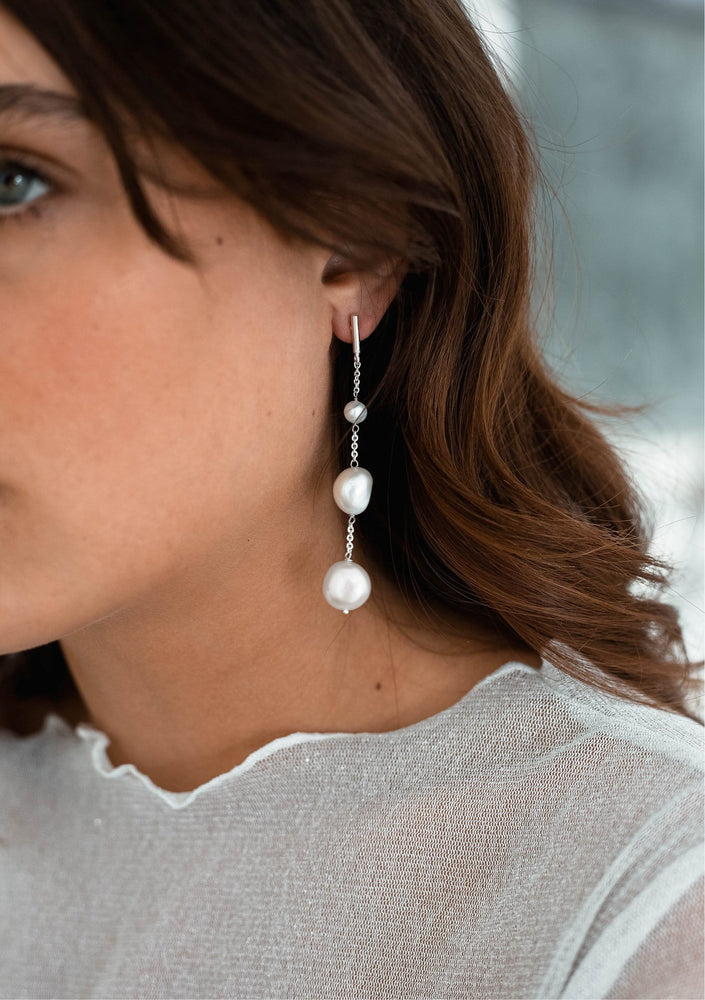 silver pearl bridal earrings