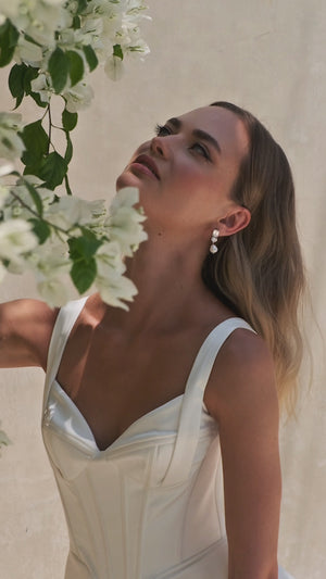 
                  
                    Load and play video in Gallery viewer, MILLIE CRYSTAL &amp;amp; PEARL BRIDAL EARRINGS SILVER
                  
                