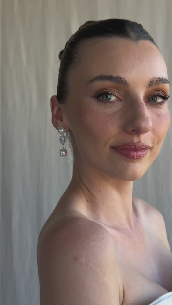 
                  
                    Load and play video in Gallery viewer, CELINE BRIDAL EARRINGS SILVER
                  
                