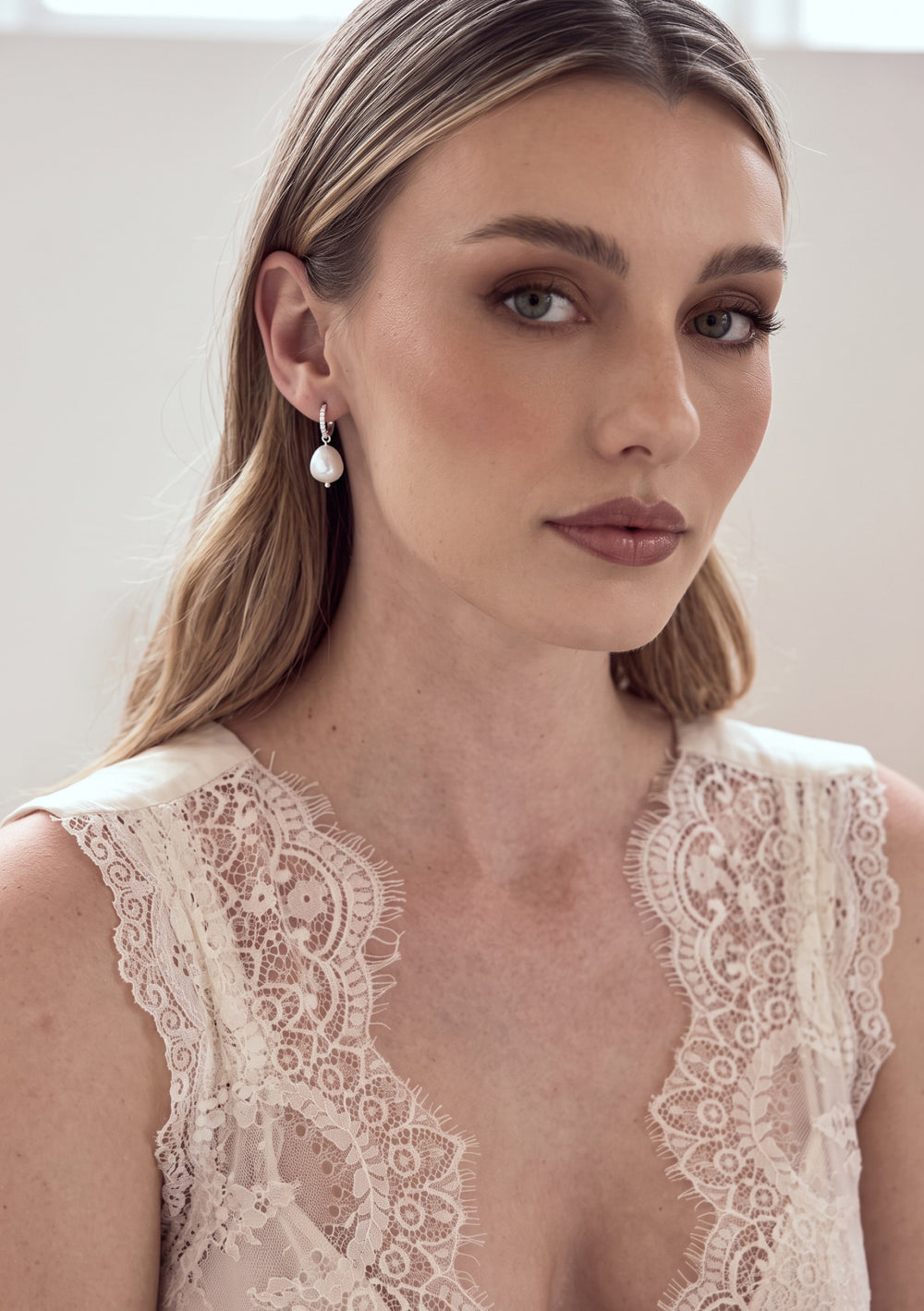 RAMONA PEARL DROP BRIDAL EARRINGS SILVER