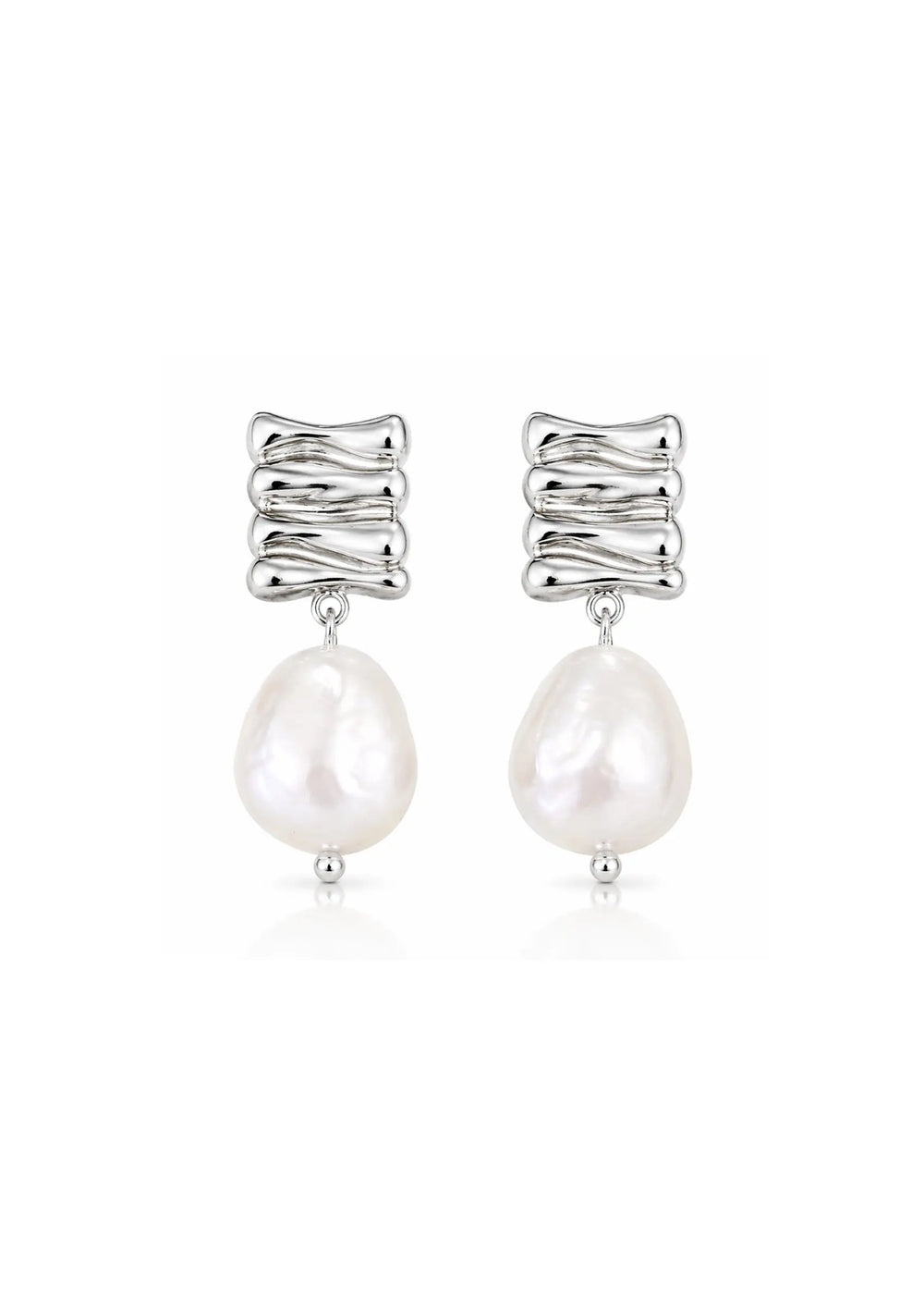 ROWAN MODERN PEARL EARRINGS SILVER Lolaknightofficial