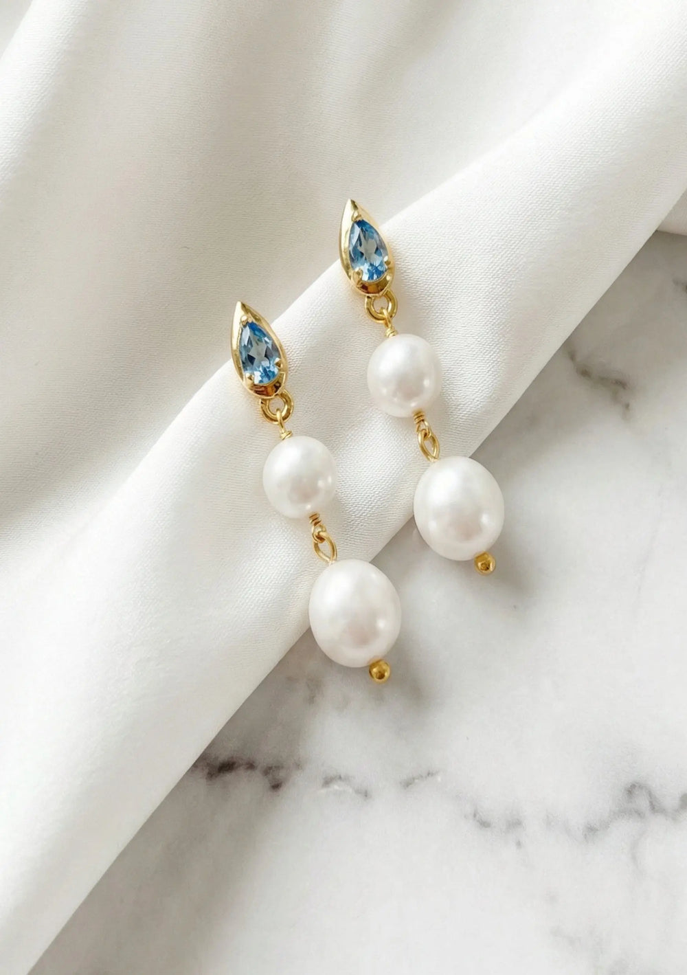 something blue pearl and blue topaz wedding earrings for the modern bride
