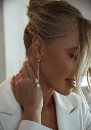 
                  
                    Load image into Gallery viewer, Elegant MRS Gold Earrings - Modern Bridal Jewellery Australia
                  
                