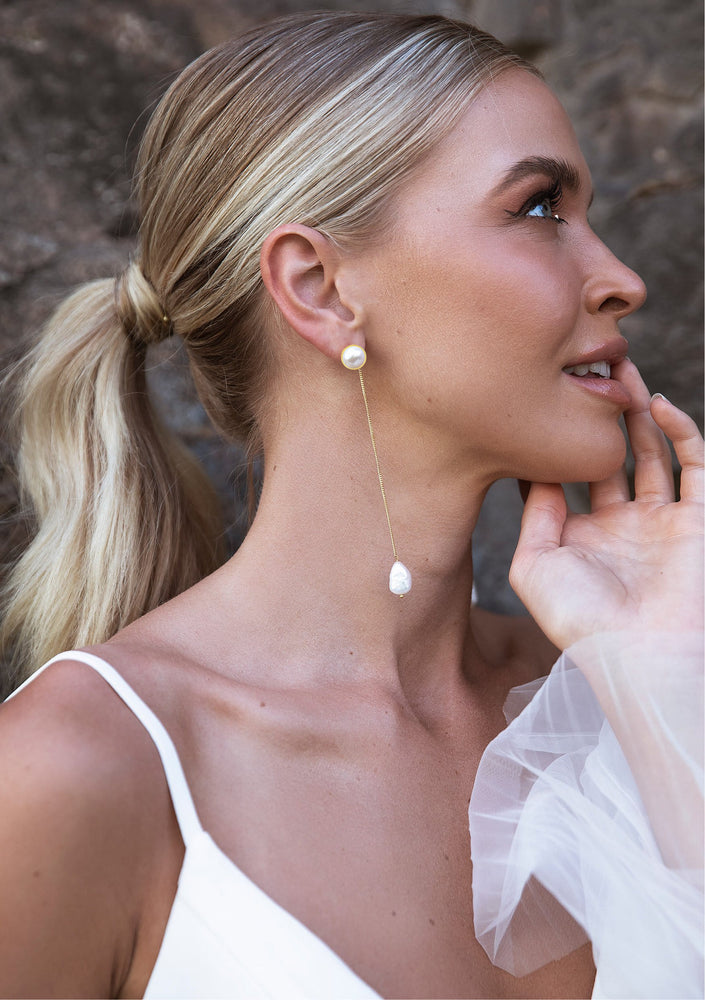 
                  
                    Load image into Gallery viewer, Maya 18CT Gold Earrings - Modern Bridal Jewellery Australia
                  
                